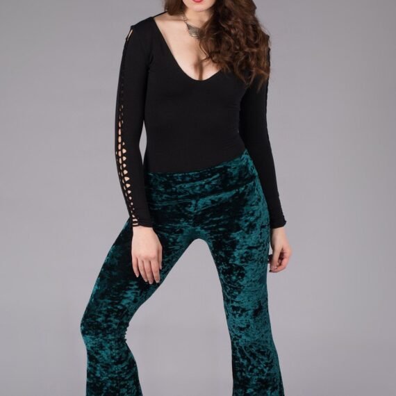 Forest Green Velvet Slim Bells