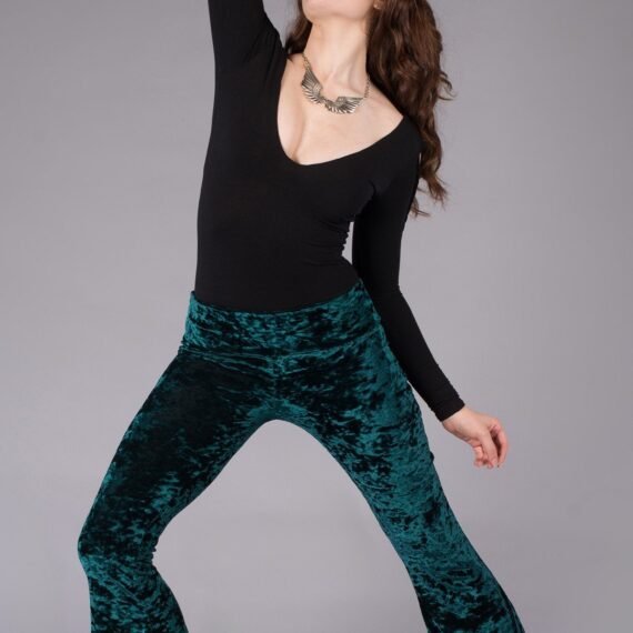 Forest Green Velvet Slim Bells